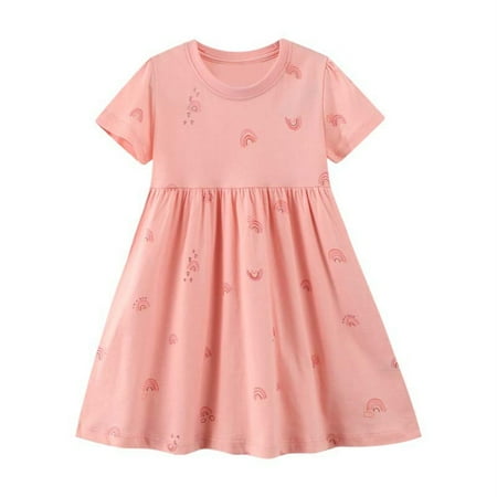 

hibro girl s summer dresses short sleeve tiered swing midi casual sundress rainbow print for 2 to 7 years christmas dresses for girls teal girl 5t clothes fall