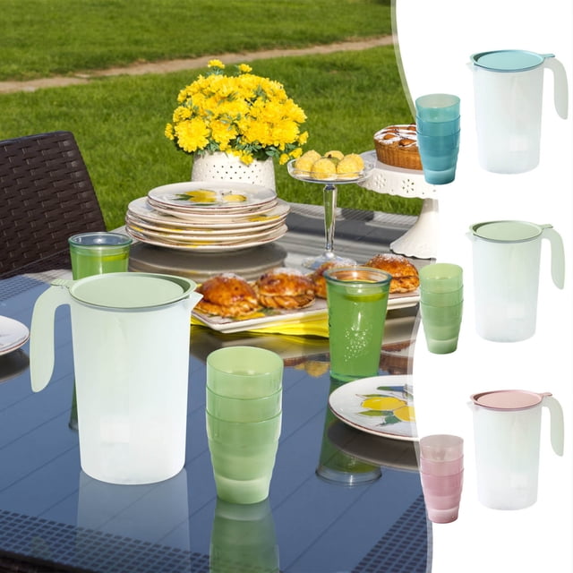 Refrigerador Hervidor de agua fría Dispensador de bebidas de gran capacidad | Jarra resistente al calor y al frío con tapa a prueba de fugas | Incluye 3 tazas | Fácil de limpiar | Almacenamiento