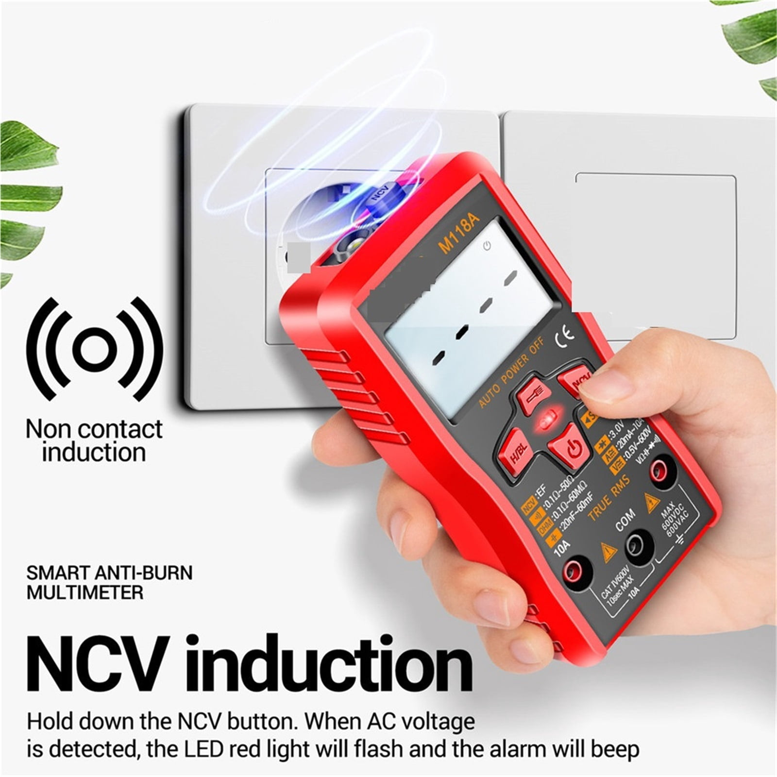 Digital Mini Multimeter Tester 6000counts Auto Mmultimetro True Rms Tranistor Meter With NCV Data Hold Flashlight ,Battery Test