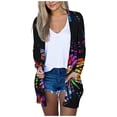 thumbnail image 1 of Cardigan à Imprimé Papillon pour Femmes, Col en V, Manches Longues, Poches, 1 of 6