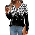 thumbnail image 4 of Kixjoy Black Womens V Neck Shirt Long Sleeve Plus Size Button Down Shirt Winter Casual Lightweight Tunic Top Trendy Travel Floral Print Women's Clothing, Black XL, 4 of 4