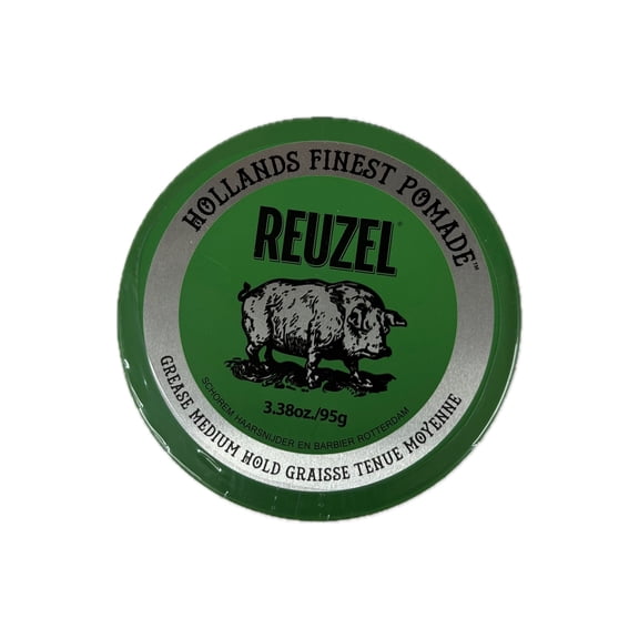 REUZEL Green Pomade Grease, Medium Hold, Medium Shine, Oil Based, 4 oz