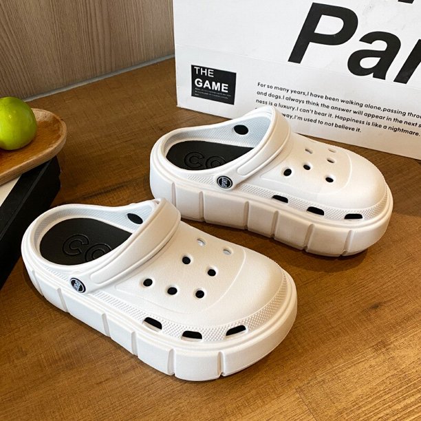 Zapatillas de suela gruesa de 7cm para mujer, zuecos de jardín de verano, zapatos de plataforma gruesa blanca con agujeros, toboganes de playa para niñas qym unisex