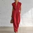 thumbnail image 2 of Womens V Neck Casual Dressy Jumpsuits Smocked Zip Up Sleeveless Wide Leg Jumpsuit Summer Teacher Work Outfit Red S(S), 2 of 7