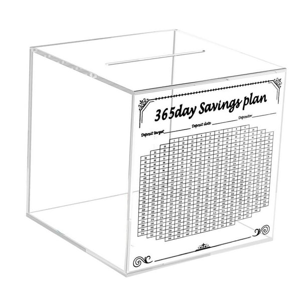 Alcancía de acrílico práctica, caja de ahorro con ahorros de 365 días. 18x18x18cm