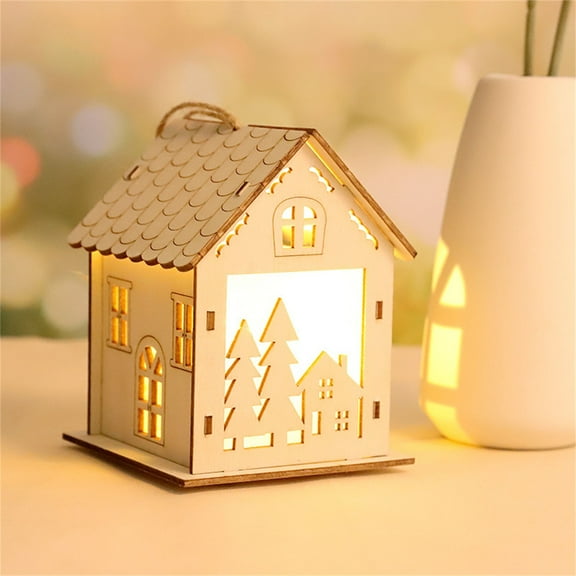 HCTSHG DIY Christmas Village Sets, Wooden LED Light Up Houses for Kids and Adults, Mini House Crafts for Winter Xmas Party Decorations