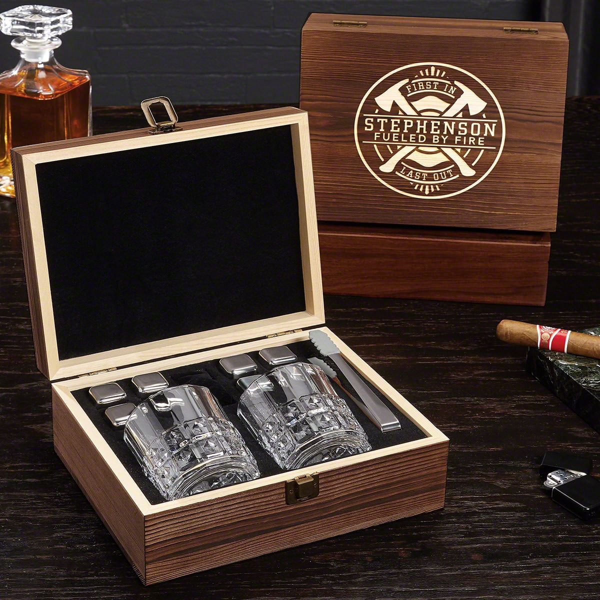 Firefighter Brotherhood Personalized Whiskey Box Set
