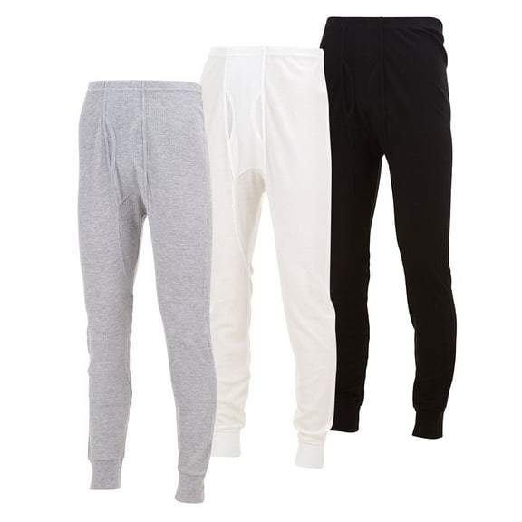 Mens Thermal Long John Pants - Thermal Bottom Base Layer for Tshirts & Jackets - Lightweight Thermal Underwear Mens - Sizes up to 3X- Pack of 3