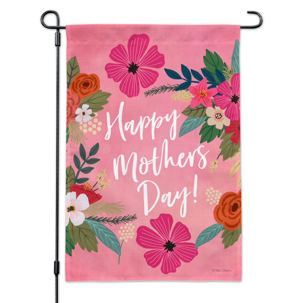 12 by 18 Pink Saying Quote - Garden Flag 3dRose Happy Birthday Mom