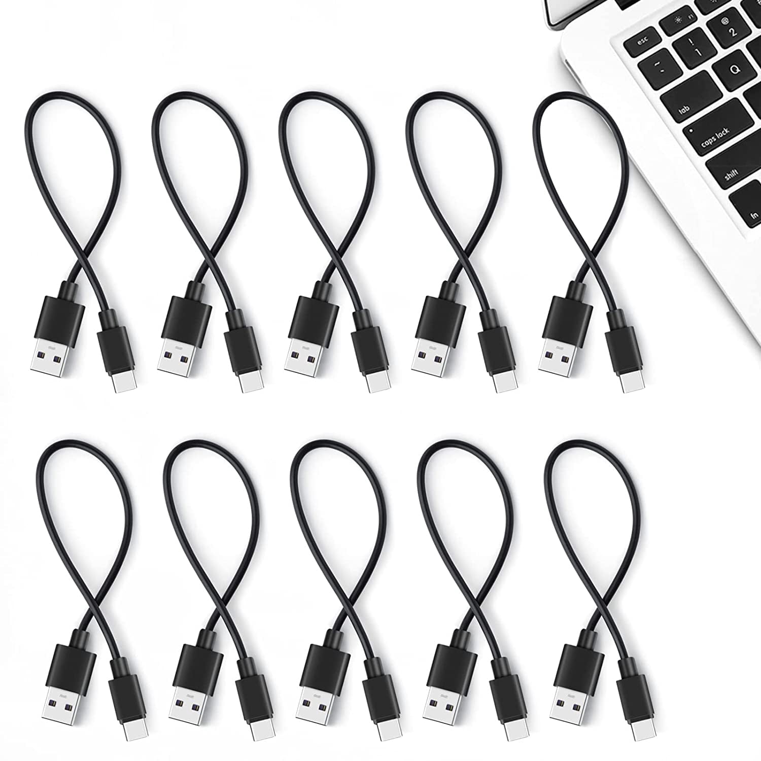 RGHJAR-Short USB to USB C Cable 1ft 10-Pack, Bulk USB A to Type C Charging Cable, 12-Inch USBc Fast Charger Cord for Android Phone, Black