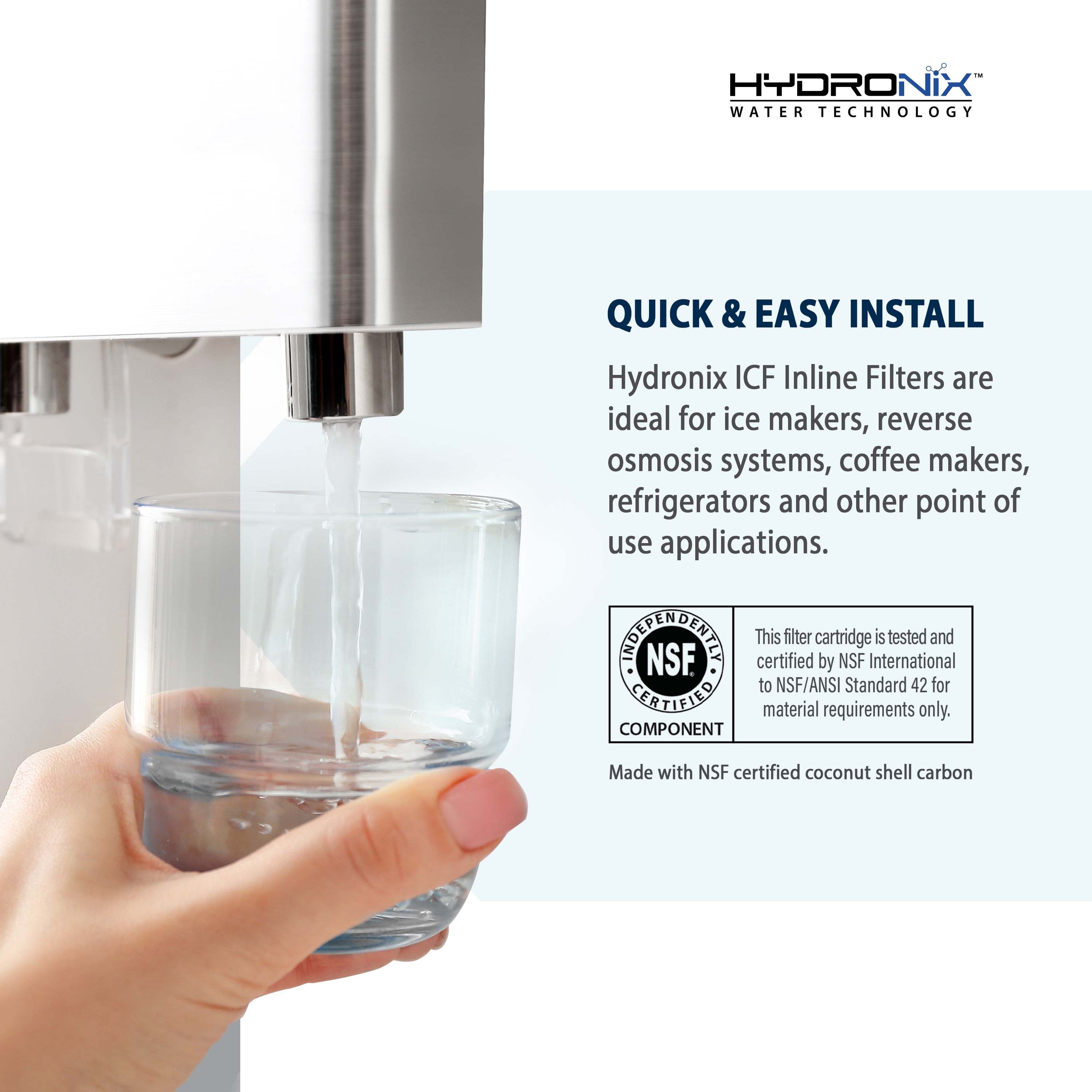5 Pack - Hydronix ICF-10 Reverse Osmosis Post Polishing, Fridge & Ice Inline Coconut GAC Water Filter, 2000 Gal 1/4" NPT