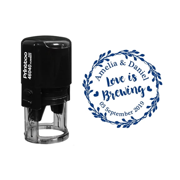 Printtoo Personalized&nbsp;Blue Self Inking Wedding Favor Love is Brewing Heavy Duty Stamp Custom&nbsp;Rubber&nbsp;Stamper-40 mm