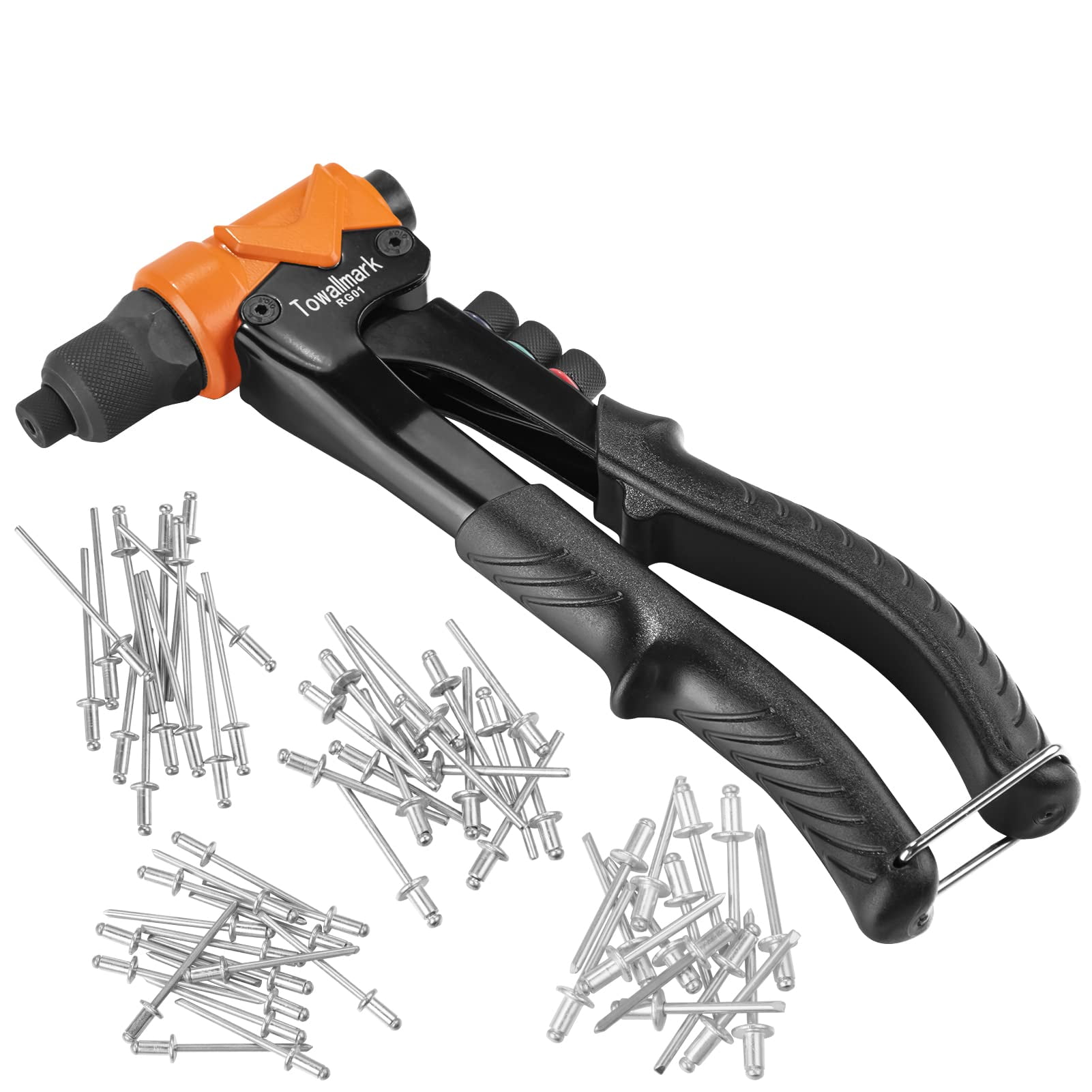 Simzone Rivet Gun, Pop Rivet Gun with 200Pcs Rivets, 4 Interchangeable