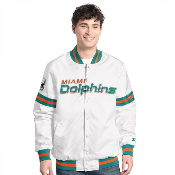 Men's-Starter White Miami Dolphins Scout Full-Snap Varsity Jacket