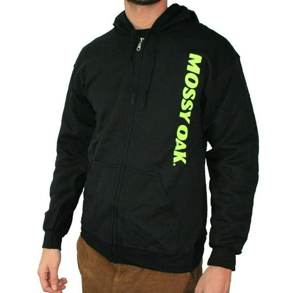 Mossy Oak Men's Fleece Full-Zip Hoodie Jacket Neon Logo Black