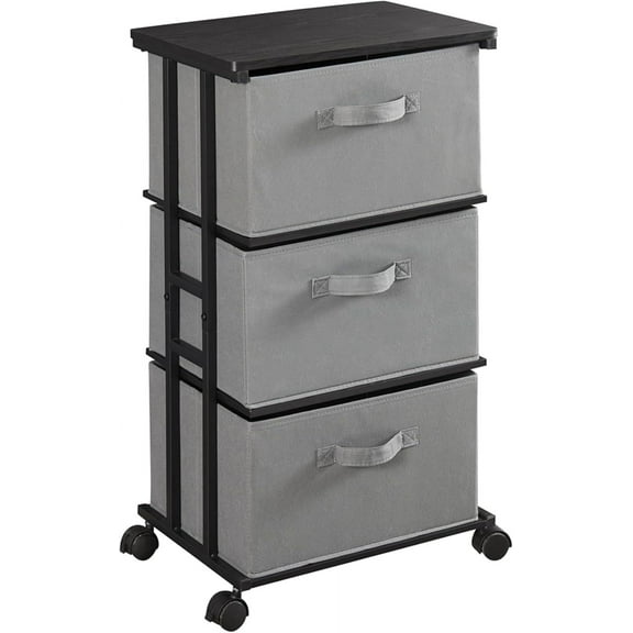 MAX Houser Dresser Storage with 3 Drawers, Fabric Dresser Tower, Vertical Storage Unit, Grey.