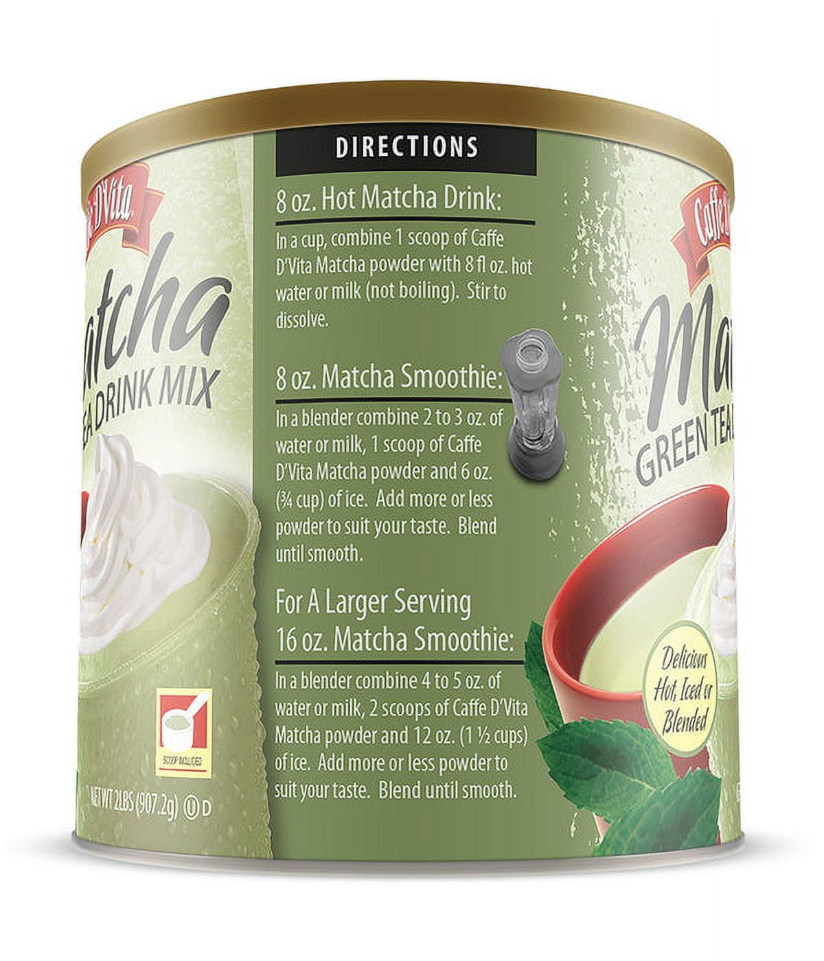 Caffe D'Vita Green Tea Matcha Drink Mix, 2 lb/ 32 oz Canisters in a 4 Pack