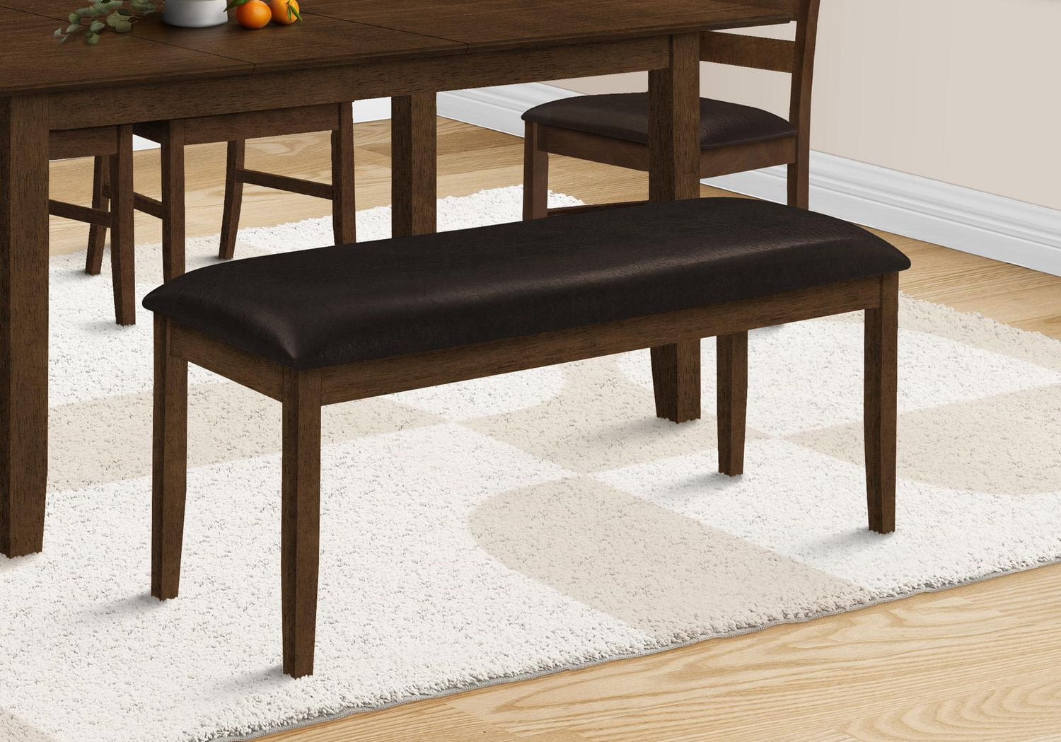 Monarch Specialties Bench, 48" Rectangular, Dining Room, Entryway, Hallway, Kitchen, Upholstered, Wood, Brown Solid Wood, Brown Leather-look, Transitional