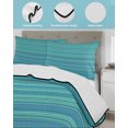 thumbnail image 3 of Quilts Queen Size Bedding Set, Teal Blue Striped Reversible Summer Quilt 3 Pieces, Thin Line Geometric Lightweight Bedspreads Coverlets with 2 Pillow Shams for All Seasons, 3 of 5