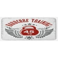thumbnail image 1 of Fitness Kitchen Mat, Bodybuilding Themed Emblem in Vintage Style Hardcore Training Wings Stars, Plush Decorative Kitchen Mat with Non Slip Backing, 47" X 19", Red White Grey, by Ambesonne, 1 of 1