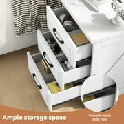 IDEALSOUL Nightstand for bedroom, White Farmhouse End Table with Charging Station, 3 Drawers Storage