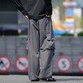 thumbnail image 4 of Cargo Pants for Men, Solid Color Pocket Elastic Waist Casual Fashion Trousers for Spring Summer, 4 of 7