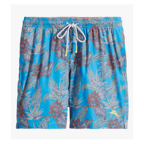 $89.50 Tommy Bahama Men's, Naples Neon Vines Swim Trunks, Blue Canal, S