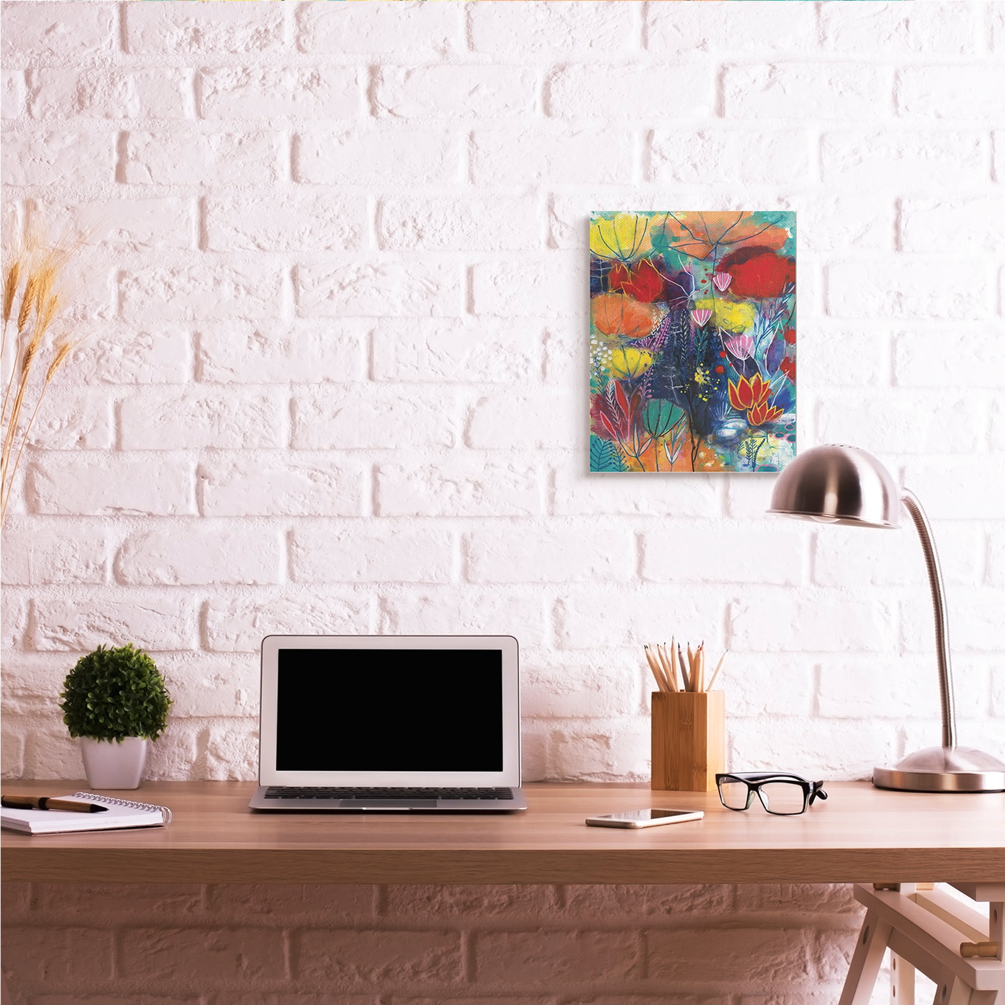 Stupell Industries Abstract Flower Field Orange Blue Yellow,16 x 20,Designed by Corina Capri