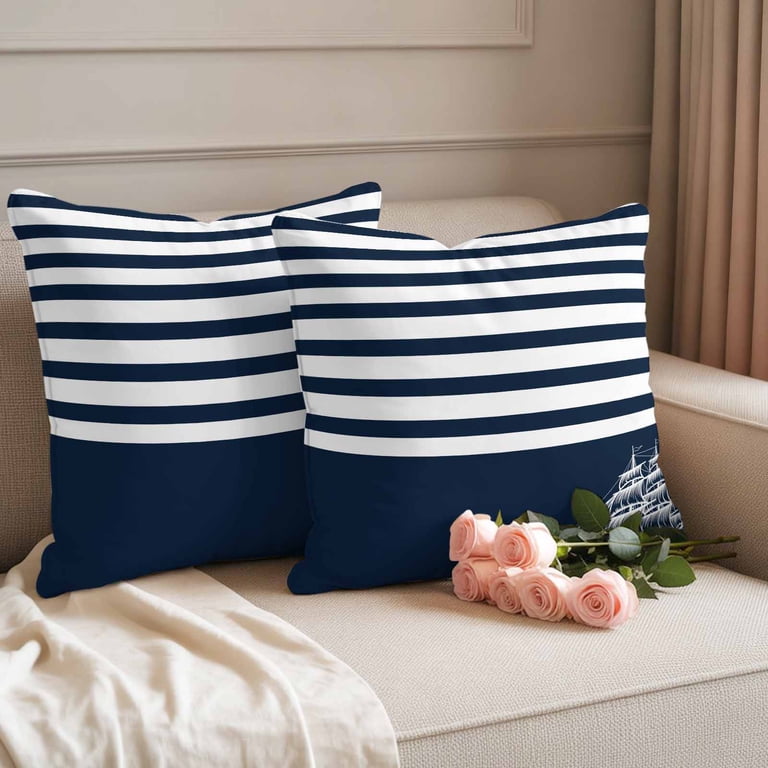 Coastal Sails Outdoor Throw Pillow Covers Set of 2, Seafaring Navy