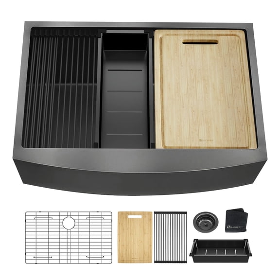 33 inch Gunmetal Black Stainless Steel  18-Gauge Single Bowl Farmhouse Workstation Kitchen Sink