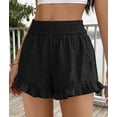 thumbnail image 3 of PRETTYGARDEN Summer Shorts for Women Boho Elastic Waist Ruffle Casual Hollow Out Embroidered Beach Bottoms with Pockets, 3 of 10