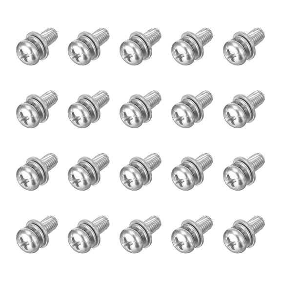 M5 x 12mm 304 Stainless Steel Phillips Pan Head Machine Screws Bolts Combine with Spring Washer and Plain Washers 20Pack
