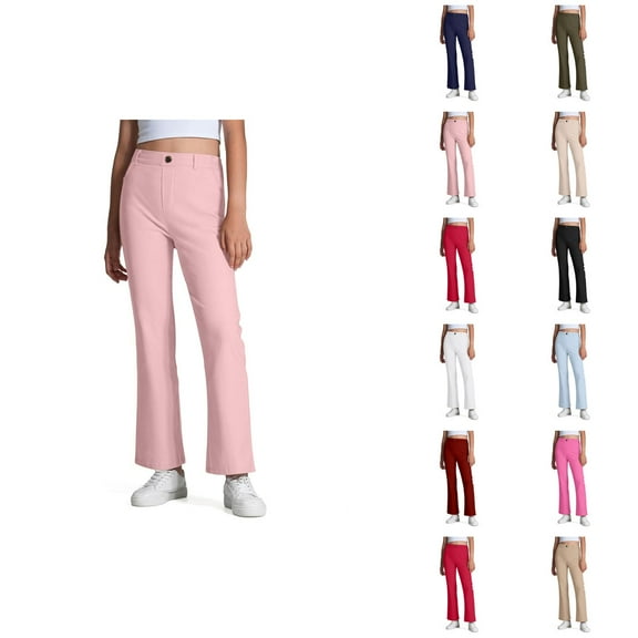 Girls Pants Casual Pants for Girls Kids Dress Pants High Stretchy Zipper Style with Pockets for Daily Leisure School Outdoor Activities Ages 5 to 16