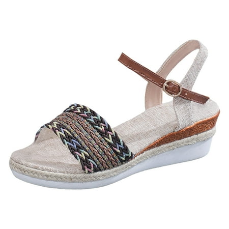 

Sunflower Sandals for Women Women Sandals Fashionable New Pattern Simple And High Rise Wedge Comfortable Open Toe Breathable Summer Buckle Strap Shoes Dressy Sandals Women Wedge