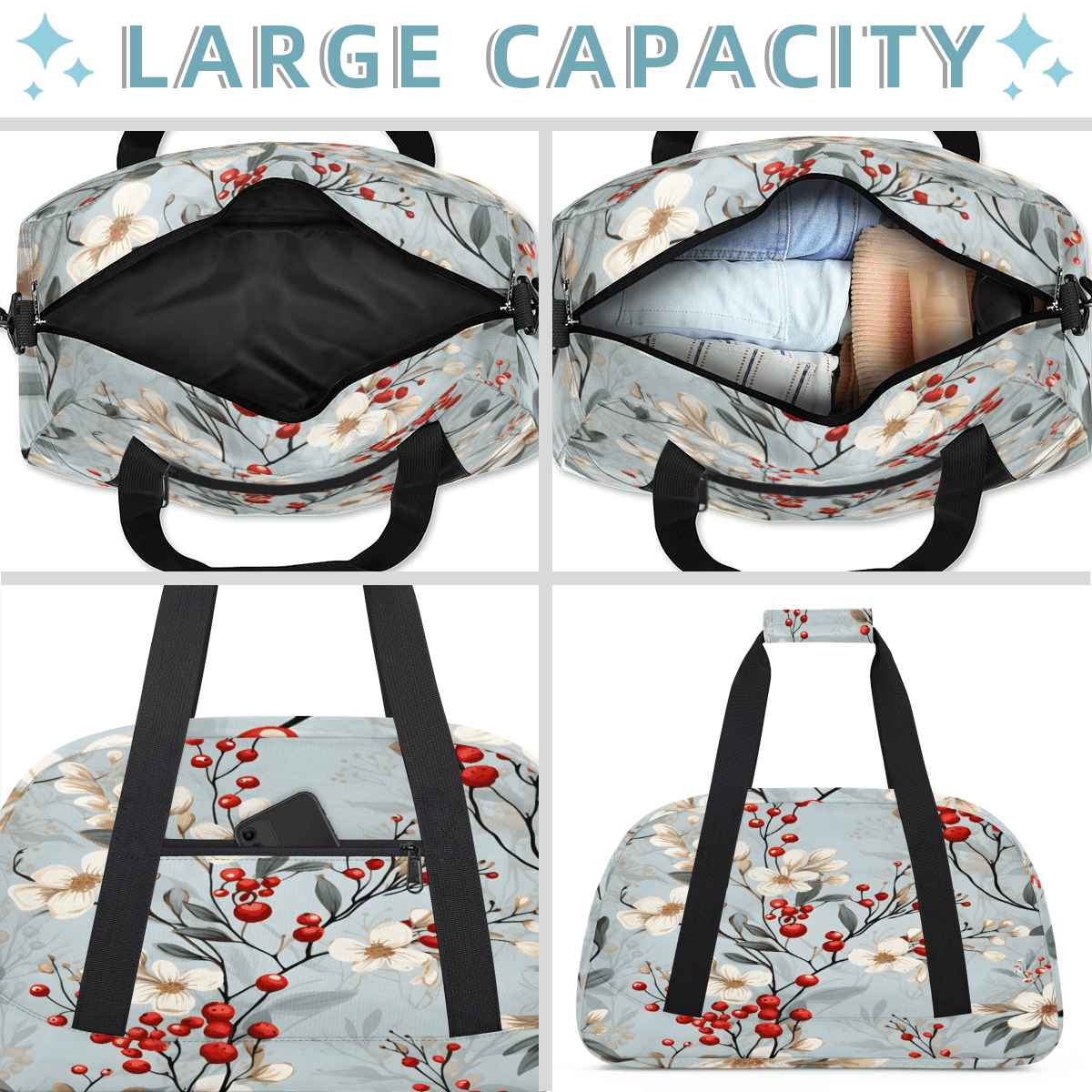 Herdesigns Vintage Flower Sports Duffle Bag for Women & Men, Fruit Floral Gym Bag Dance Bag Overnight Bag Carry On Weekender Travel Bag