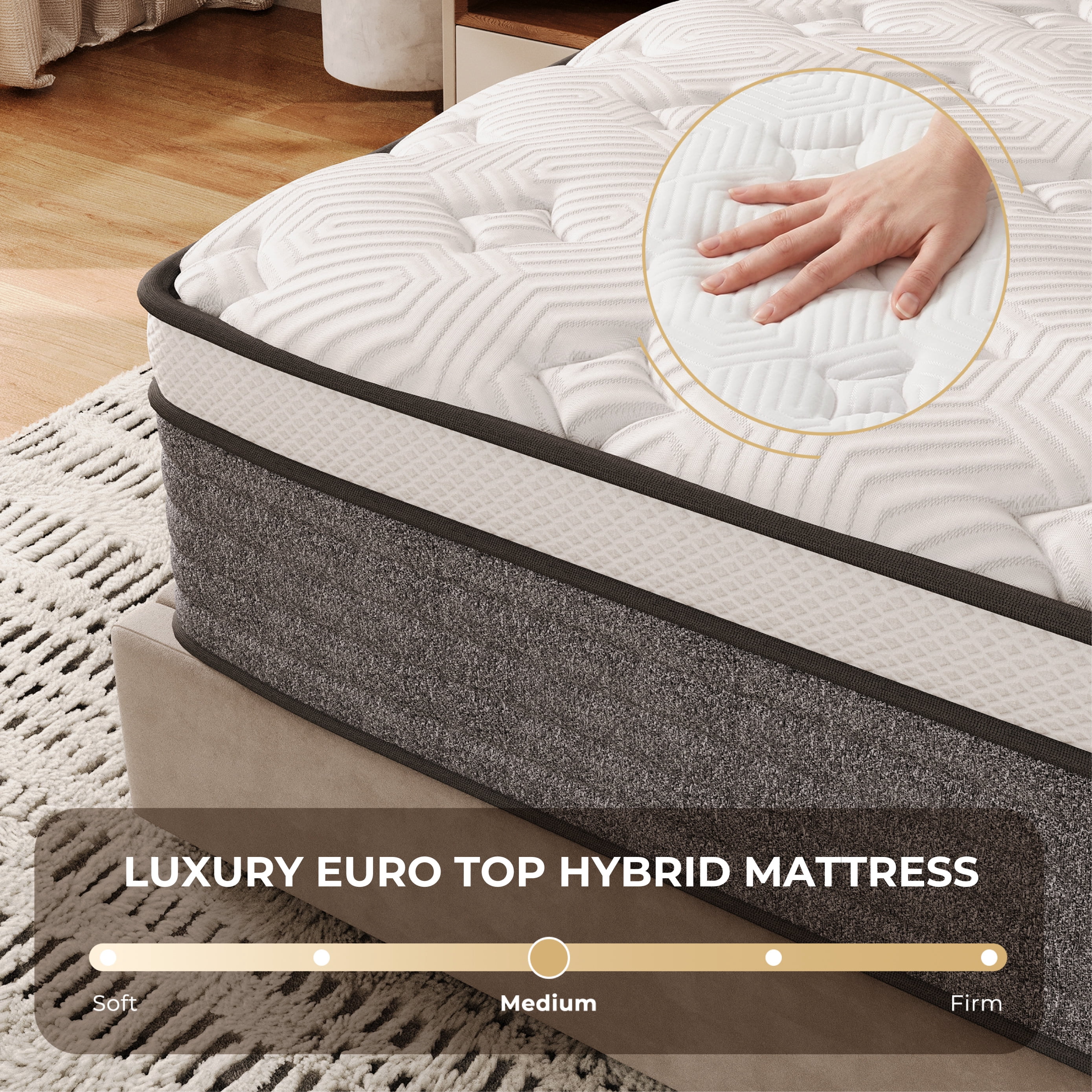 Arctus 12" Queen Size Hybrid Mattress Medium Firm with Pocketed Springs,Multi-Layer with Breathable Cooling Motion Isolation Reinforced Edges, Bed-in-a-Box with Side Handles