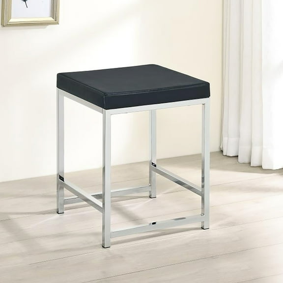 Contemporary Backless Square Dark Grey Vanity Stool For Bedroom Upholstered Comfort