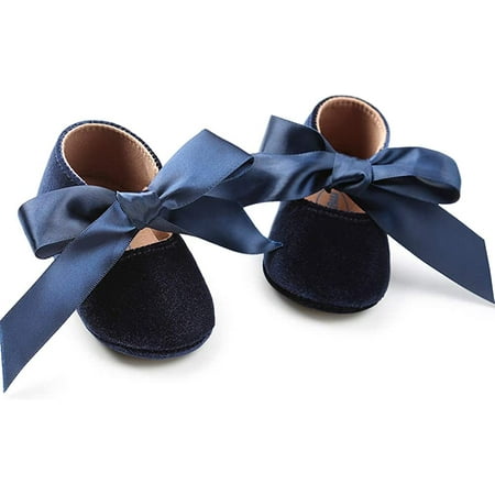

QWZNDZGR Baby Girls Mary Jane Flats Anti-Slip Rubber Sole Bow Toddler Princess Dress Shoes