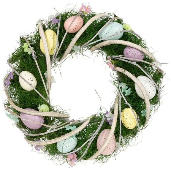 Northlight Speckled Eggs and Spring Flowers Small Artificial Easter Wreath - 15"