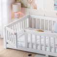 thumbnail image 6 of UHOMEPRO Twin Size Montessori Floor Bed with Door, Safety Guardrails & 7 Removable Slats, Low Profile Wood Floor Bed Frame for Kids, No Box Spring Needed, White, 6 of 9