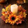 thumbnail image 5 of Set of 2 Autumn Sunflower Candle Ring Wreaths, Artificial Maple Twig Berry Mini Wreath for Thanksgiving Dining Table Centerpiece Decor (C), 5 of 6