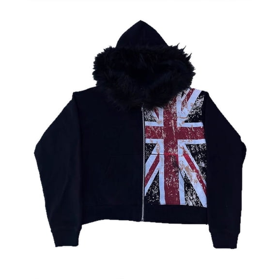FINALGANG Men's Hoodies Fashion Graphic Fuzzy Trim Hooded Sweatshirt Long Sleeve Zip Up Jacket For Casual Daily Outdoor Streetwear Cozy Sweatshirts