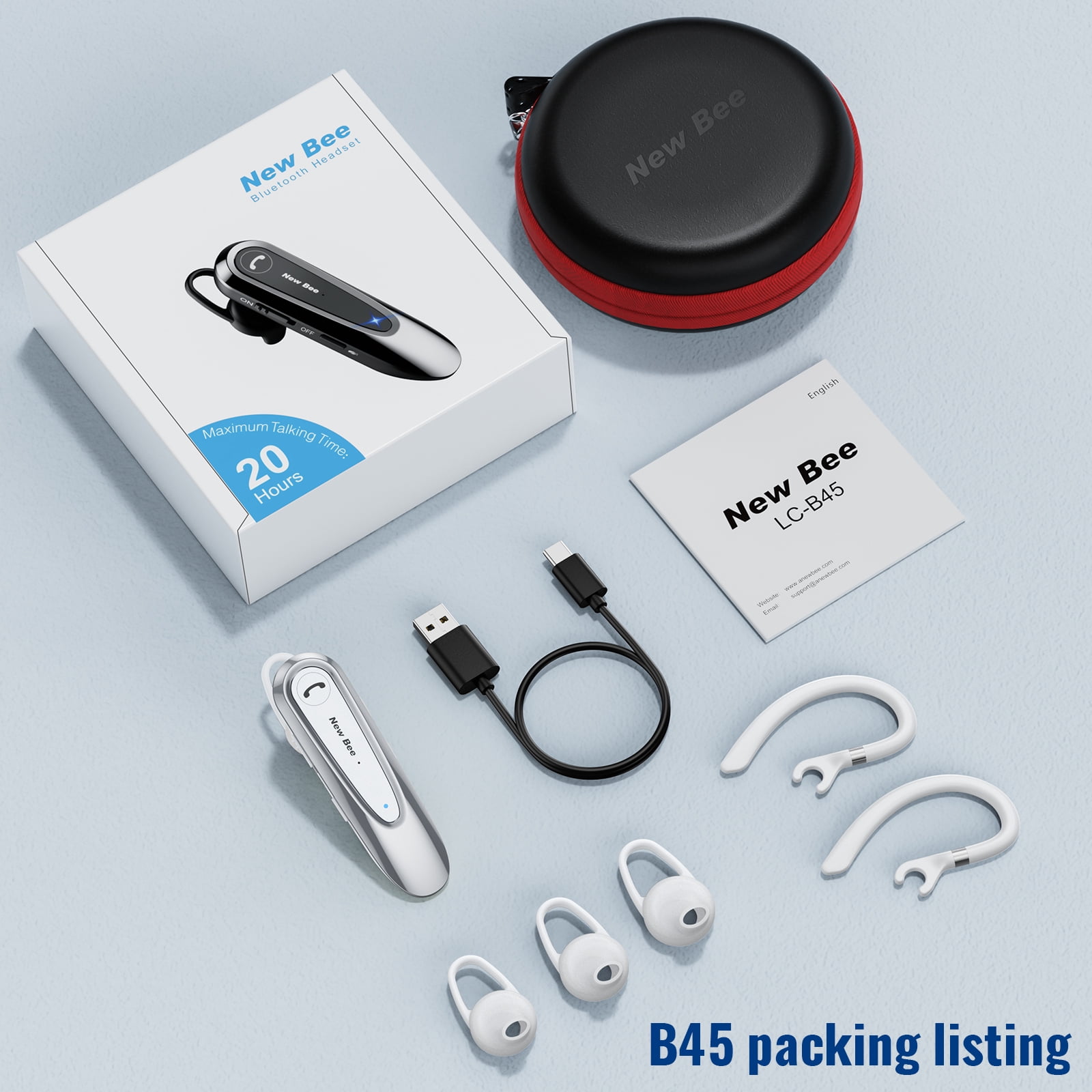 New Bee Bluetooth Headset W Mic Wireless Earpiece in Ear Business Earbuds for IOS Android Cellphone