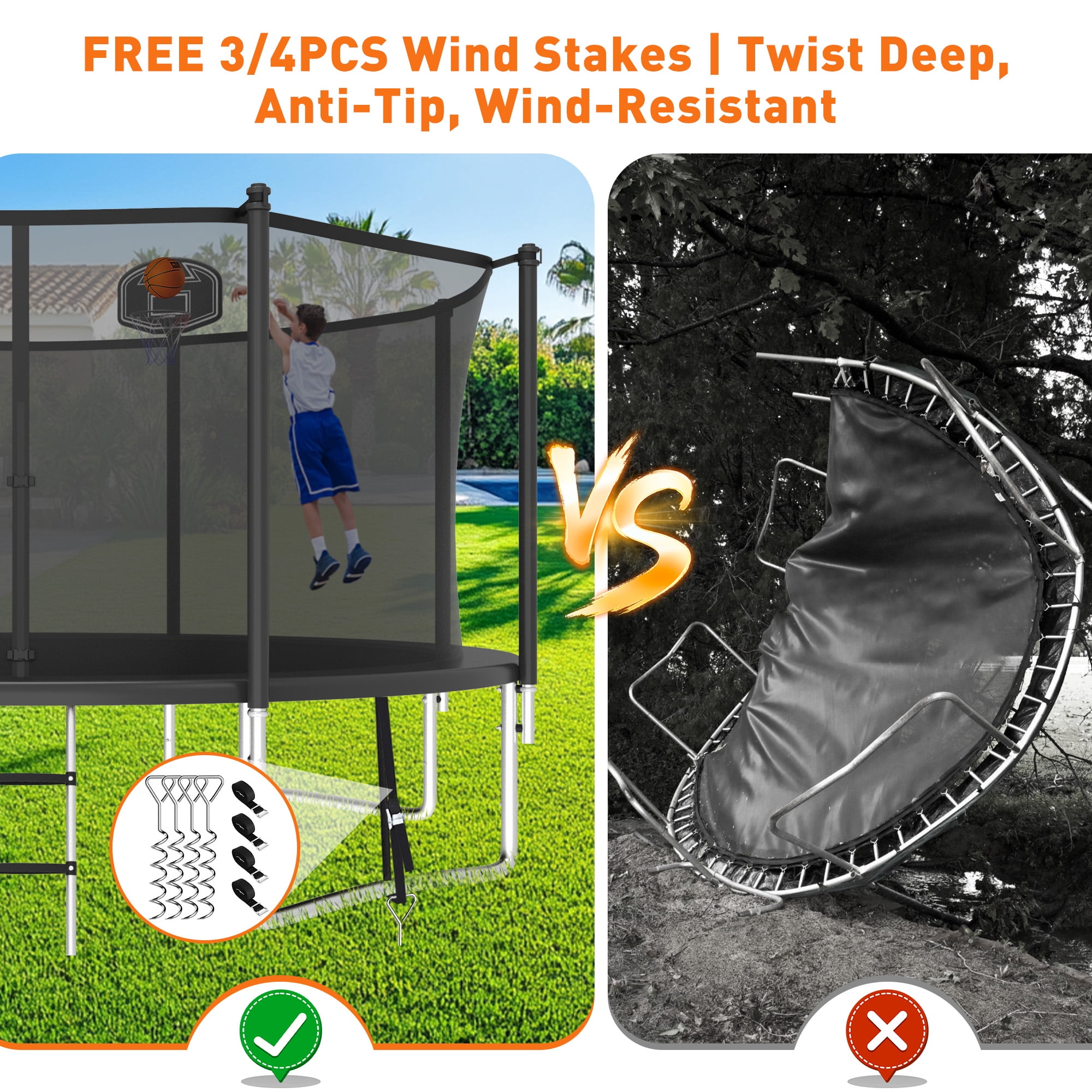 WOWLAND 12FT Trampoline for Kids and Adults 1200LBS Weight Capacity, Heavy Duty Outdoor Trampolines with Basketball Hoop and Enclosure Net, Wind Stakes for Backyard, Birthday Gift