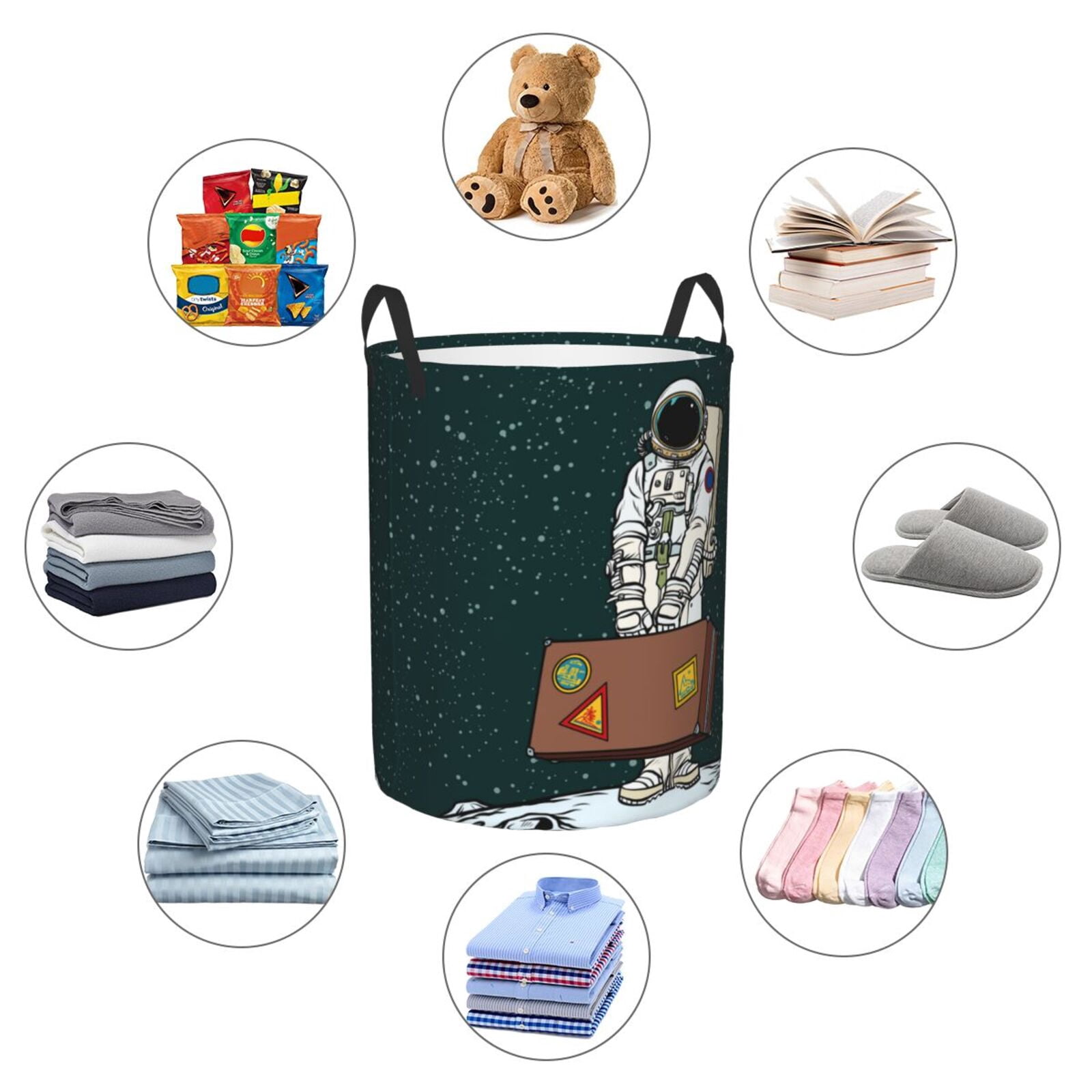 Large Laundry Basket with Handles - Astronaut Traveler with Suitcase Kids Baby Dirty Clothes Laundry Hamper for Bedroom Aesthetic