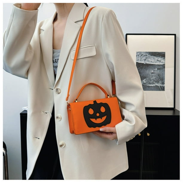 Bolso Bandolera Tipo Calabaza de Halloween | Naranja | Piel Sintética | 20,5 X 12 X 7 Cm | Diseño Festivo | Correa Ajustable | Interior Compacto | Ligero | Moda Femenina