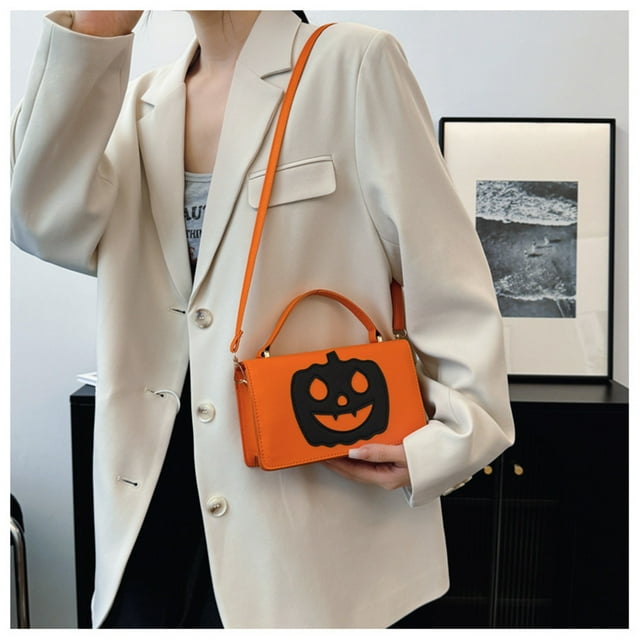 Bolso Bandolera Tipo Calabaza de Halloween | Naranja | Piel Sintética | 20,5 X 12 X 7 Cm | Diseño Festivo | Correa Ajustable | Interior Compacto | Ligero | Moda Femenina