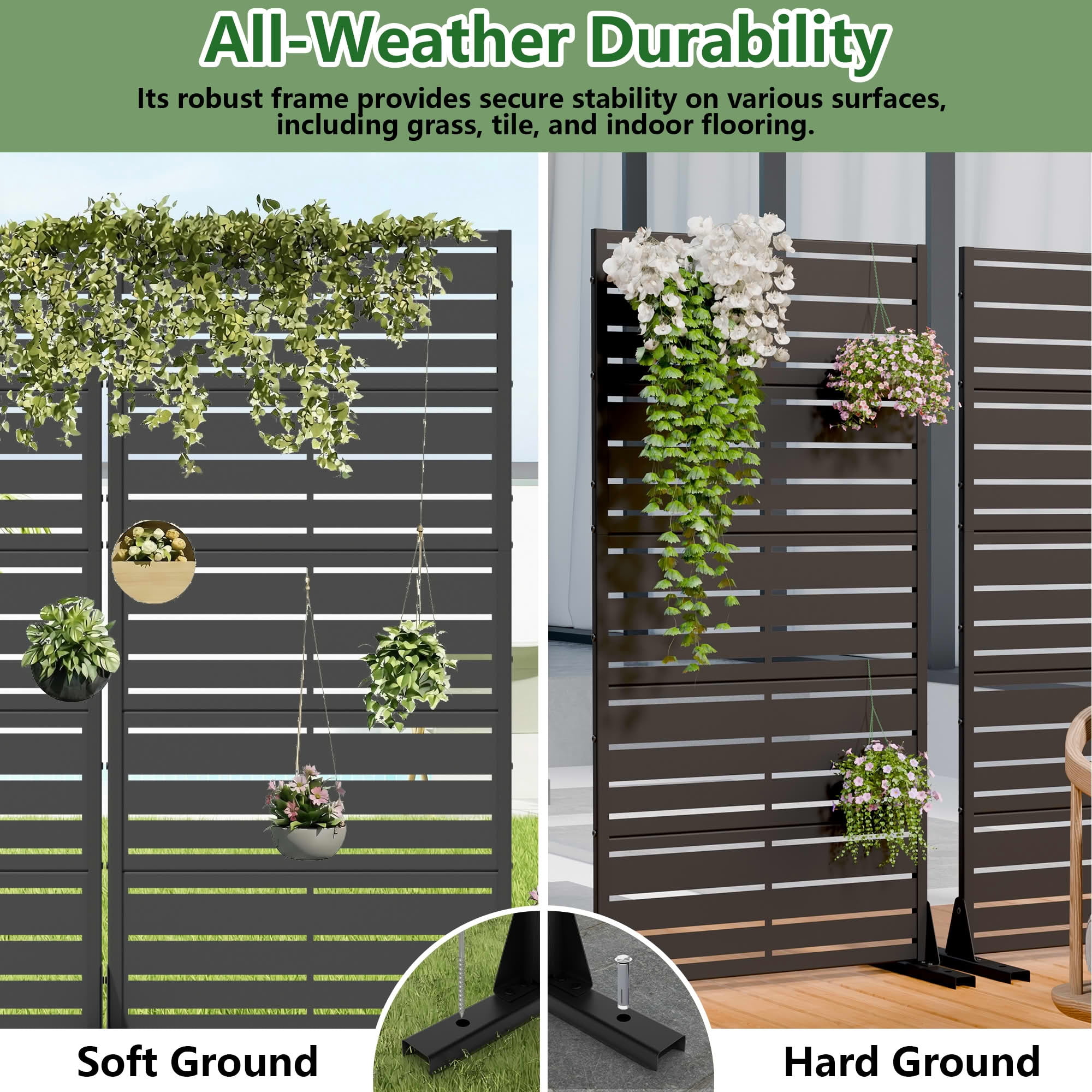 MAYEERTY 2-Piece Outdoor Privacy Screen Metal Fence - 5ft Black, 5-Panel Wide-Narrow Louvered, Weatherproof for Balcony