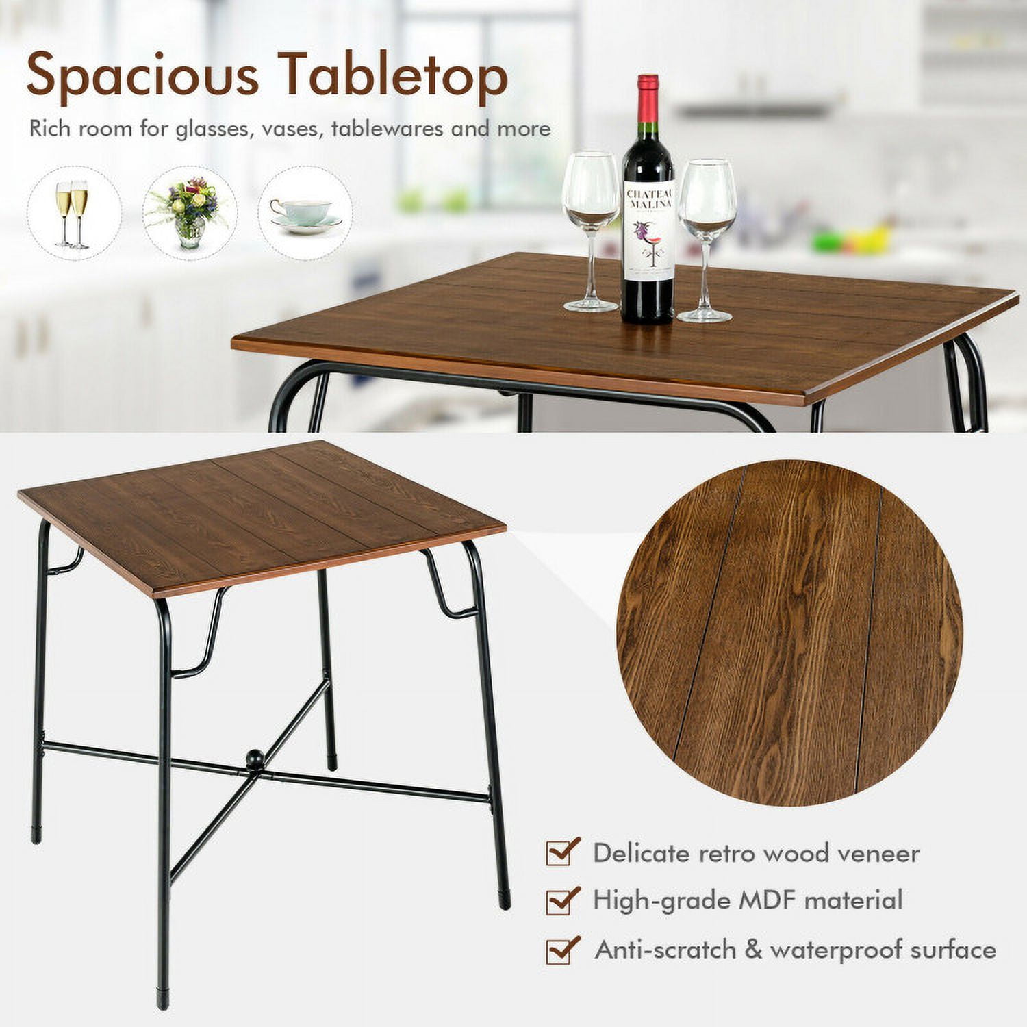 Finihen Dining Set, Dining Table Set, 5 Pieces Bar Table Set with 4 Counter Height Backless Stools, for Home, Restaurant, Rustic Brown Finihen Dining Set, Dining Table Set, 5 Pieces Bar Table Set with 4 Counter Height Backless Stools, for Home, Restaurant, Rustic Brown