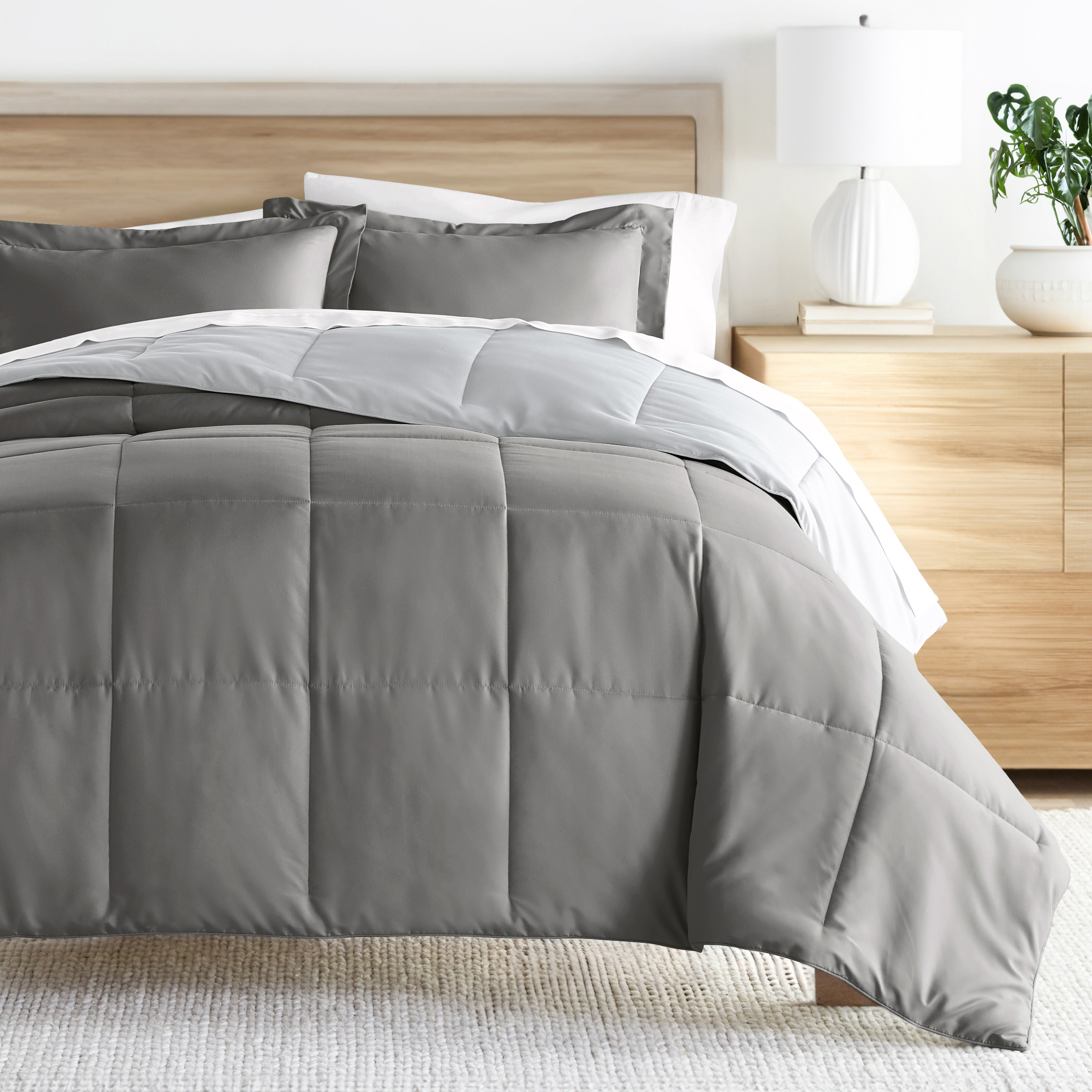 Noble Linens 3-Piece Gray & Silver Reversible Down Alternative Comforter Set, Full/Queen - image 5 of 9